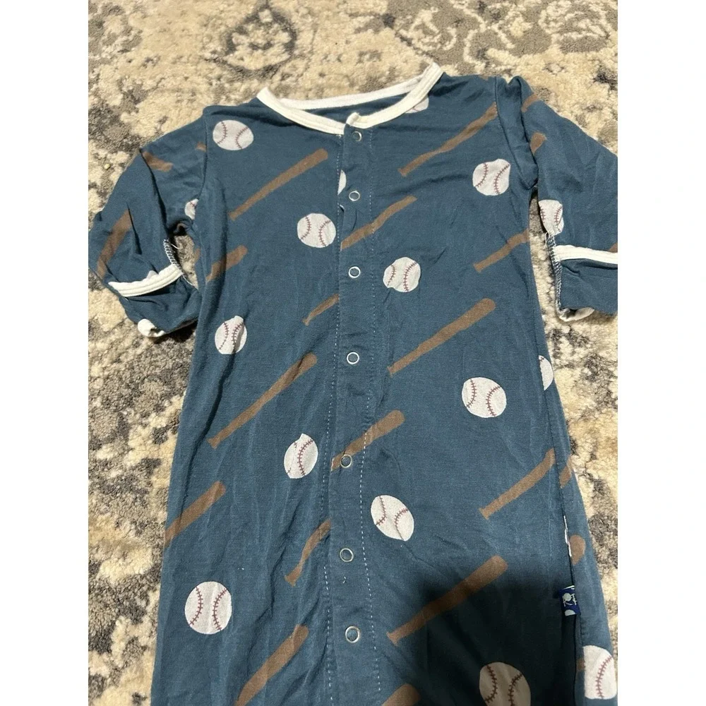 Kickee Pants Bamboo Baseball Convertible Gown/outfit Size 3-6 Months